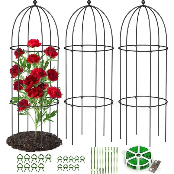 FICISOG 3 Pack Metal Plant Cage Support, 31.5" H Peony Support Tomato Cage Garden Obelisk Trellis Supports Tower Obelisk Garden Trellis for Clematis Vine Jasmine Outdoor Indoor