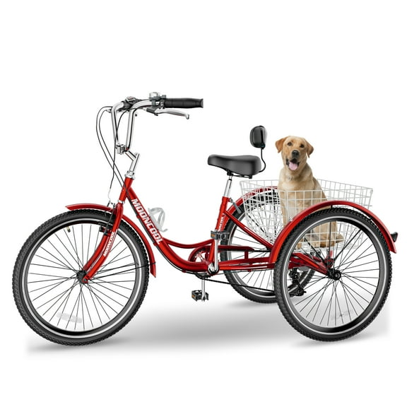 FICISOG 7 Speed Adult Tricycle for Seniors, 20/24/26 Inch Adult Trike with Basket, 3 Wheel Bikes for Adults Women Men, Cruise Trike for Shopping Picnic
