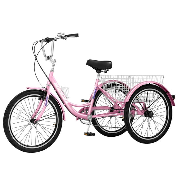 FICISOG 7 Speed Adult Tricycle for Men, 20/24/26 Inch Adult Trike with Basket, 3 Wheel Bikes for Adults Seniors, Cruise Trike for Shopping Picnic