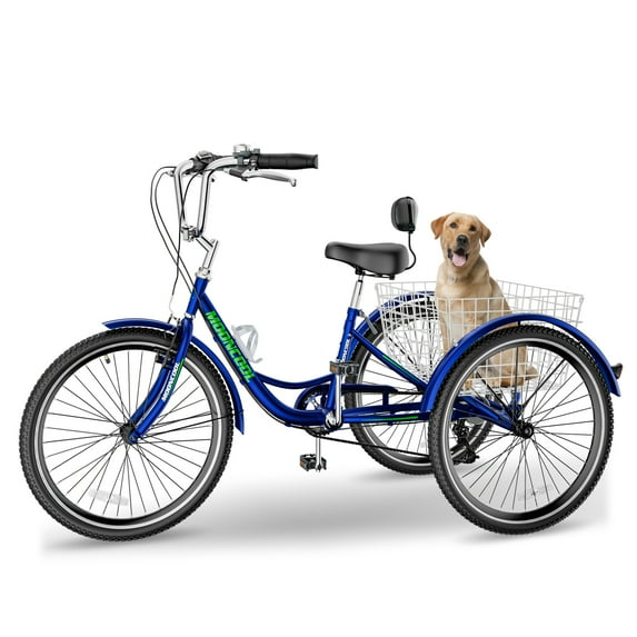 FICISOG 7 Speed Adult Tricycle for Men, 20/24/26 Inch Adult Trike with Basket, 3 Wheel Bikes for Adults Seniors, Cruise Trike for Shopping Picnic