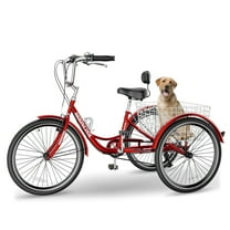 FICISOG 7 Speed Adult Tricycle for Women, 20/24/26 Inch Adult Trike with Basket, 3 Wheel Bikes for Adults Seniors, Cruise Trike for Shopping Picnic