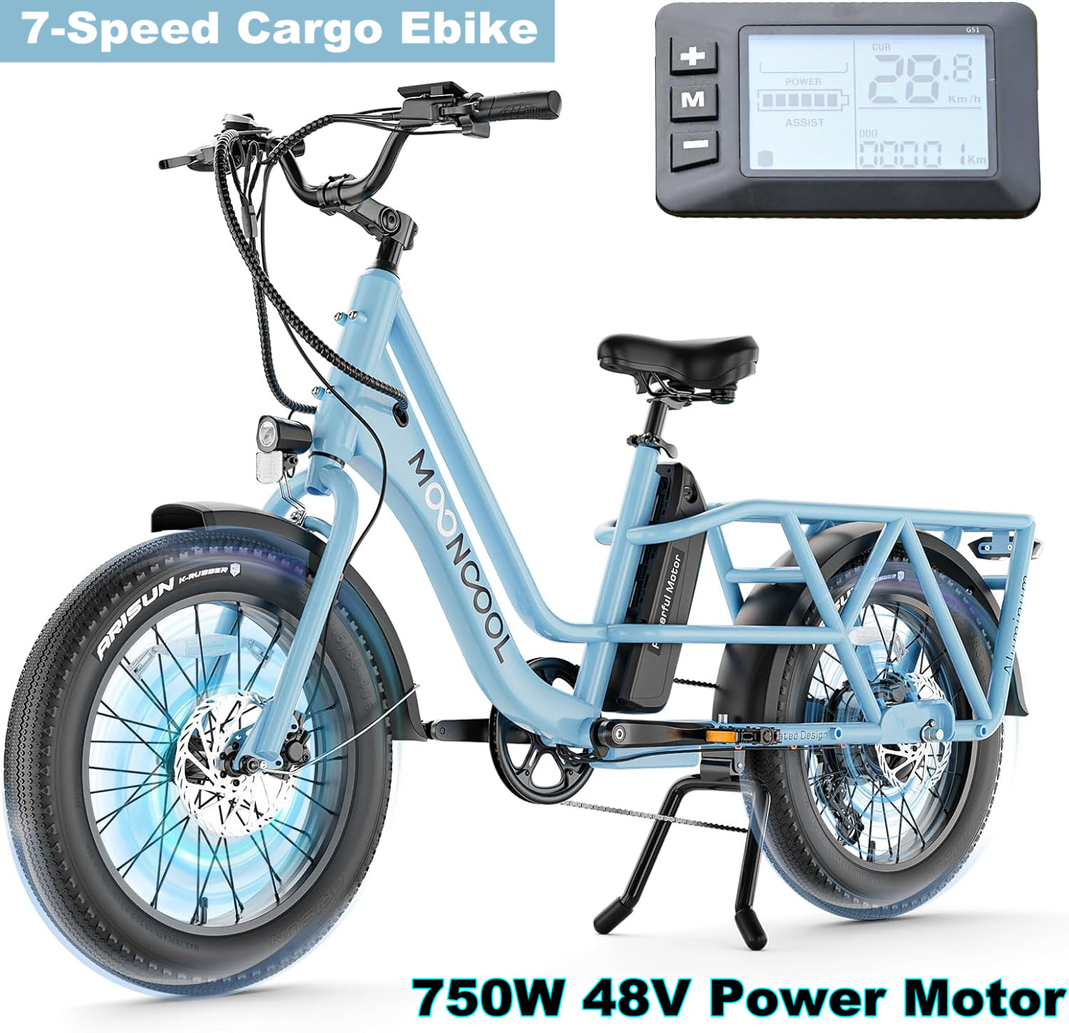 FICISOG 750W Fat Tire Electric Bikes for Adults Cargo Ebike,7-Speed Electric Cargo Bicycle with 48V 20Ah Removable Battery, 75 Mile Range 400LBS Payload Capacity