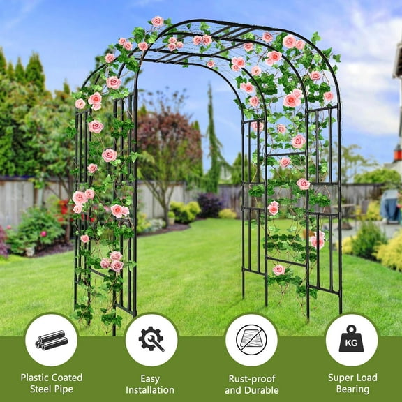FICISOG 87" H Extra Tall Garden Arch Arbor Trellis, Metal Archway Garden Trellis for Climbing Plants, Durable Garden Arch for Lawn, Party, Ceremony Wedding