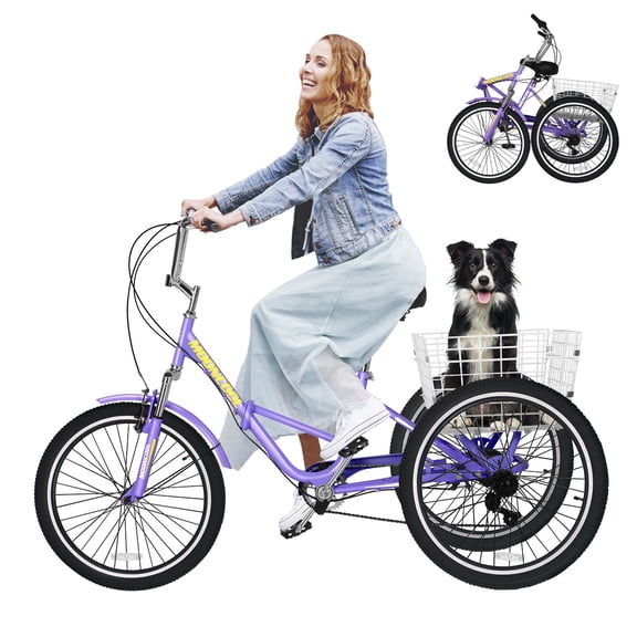 FICISOG Adult 20" Foldable Tricycle with Rear Basket, Purple