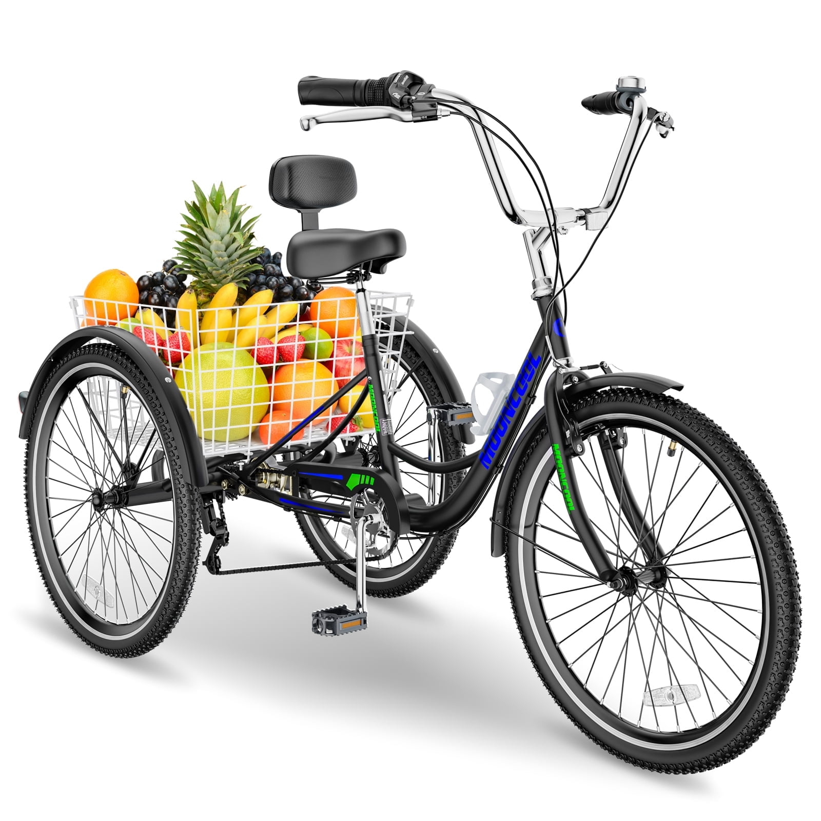 GCLCPAEN Tricycle Adulte À Gros Pneus,Tricycle Tout-Terrain 20 Pouces,Grand Panier De Chargement,Confort De Conduite,Siège Réglable,Capacité De Charge De 200Kg,Tricycles pour Seniors/Adultes A