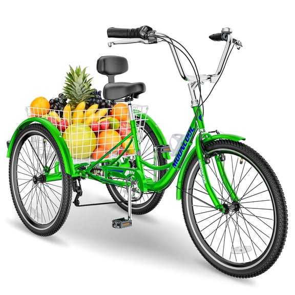 FICISOG Adult Tricycle 7 Speed, 20/24/26 Inch Adult Trike with Basket, 3 Wheel Bikes Tricycle for Adults Women Men Seniors, Cruise Trike for Shopping Picnic