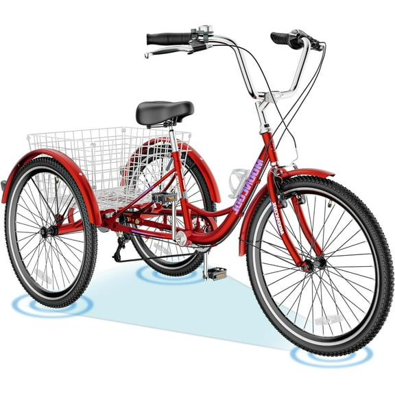 FICISOG Adult Tricycle 7 Speed Adult Trikes 20/24/26 Cruise Trike with Basket, Three Wheel Bike with Double-Wall Wheel Rims for Women Men Seniors Shopping Picnic