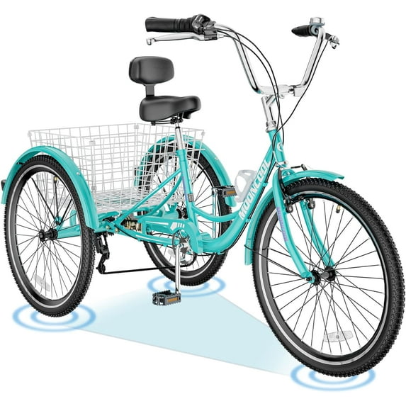 FICISOG Adult Tricycle 7 Speed Adult Trikes 20/24/26 Cruise Trike with Basket, Three Wheel Bike with Double-Wall Wheel Rims for Women Men Seniors Shopping Picnic