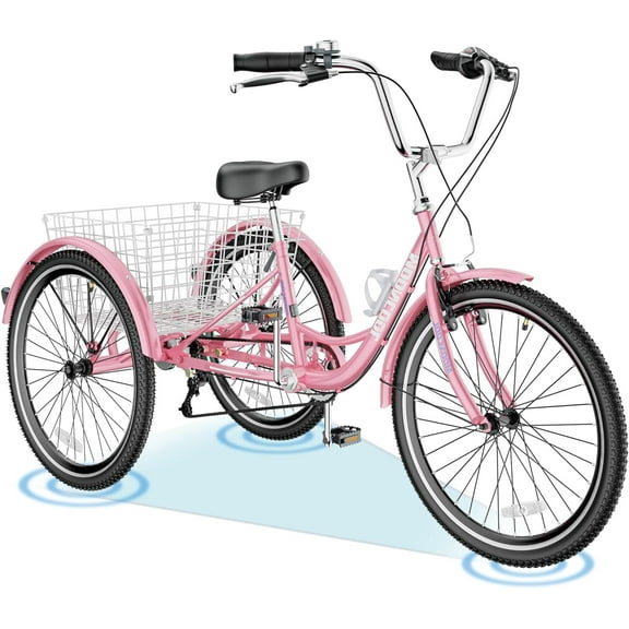 FICISOG Adult Tricycle 7 Speed Adult Trikes 20/24/26 Cruise Trike with Basket, Three Wheel Bike with Double-Wall Wheel Rims for Women Men Seniors Shopping Picnic
