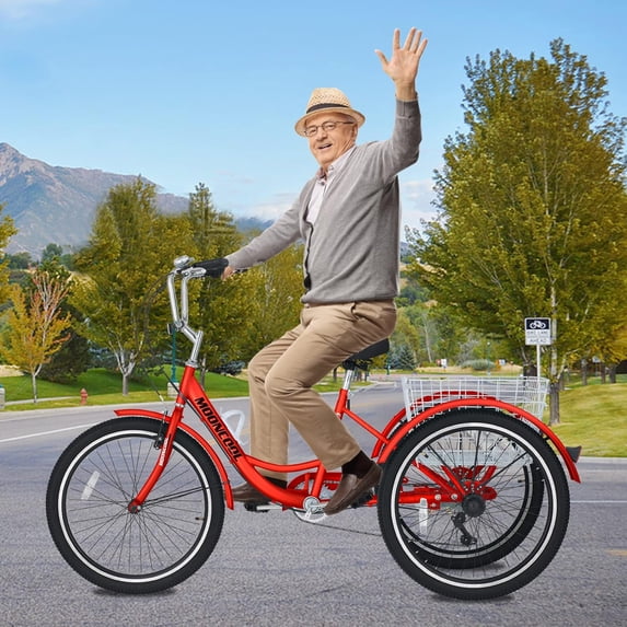 FICISOG Adult Tricycles for Men, 26 Inch 7 Speed 3 Wheel Bike for Adult w/Large Basket, Double-Wall Wheel Rims, Cruiser Trike for Seniors Women Shopping Picnic