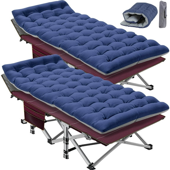 FICISOG Adults Folding Camping Cots 900lbs Layer Oxford Sleeping Cots with Carry Bag & Mattress(2PK)