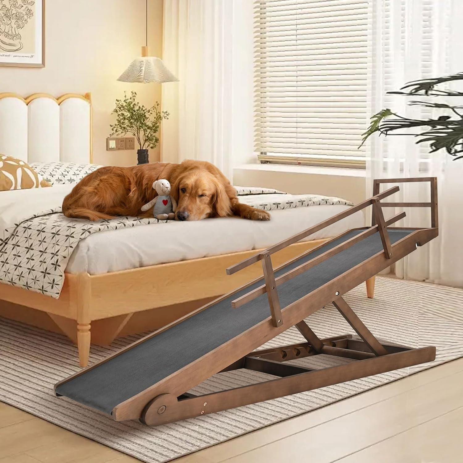 Woohoo Dog Ramp For Bed - Non-Slip Rubber Surface - Folding Wooden Pet
