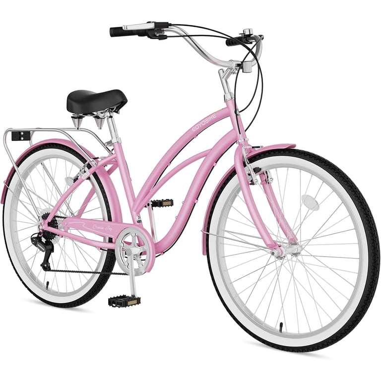 pink retro bicycle womens Amazon.com : WEEROCK 26 Inch Adult Cruiser Bike Ladies Bikes, 7 Speeds Steel Frame City for Women, Female with Front Basket and Rear Rack, : Sports & Outdoors Comfortable 7 Ladies Bike Pink 26 Inch