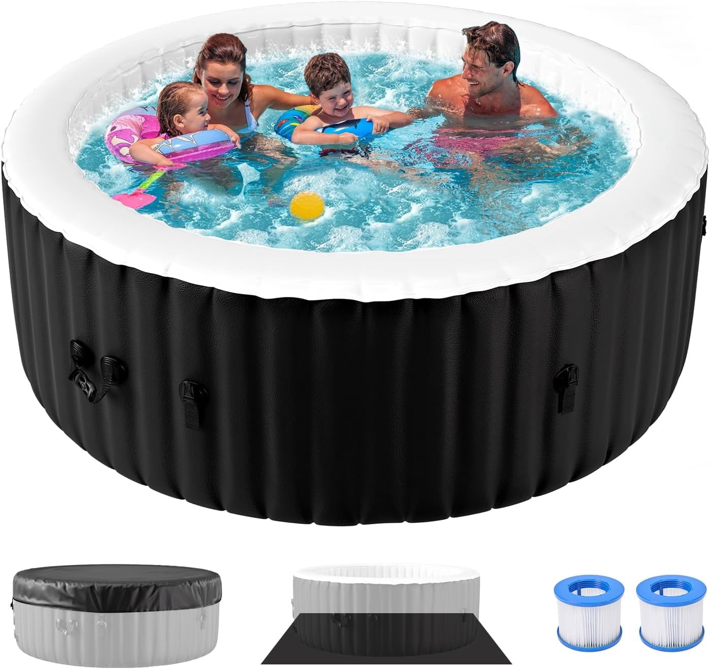 Outdoor Inflatable Hot Tub for 2 to 4 Person Round - 71" L Portable Hottub Spa with Pool Heater, Blow Up Spa Bathtub with 110 Soothing Bubble Air Jets, Cover, 2 Filter, 211 Gallon