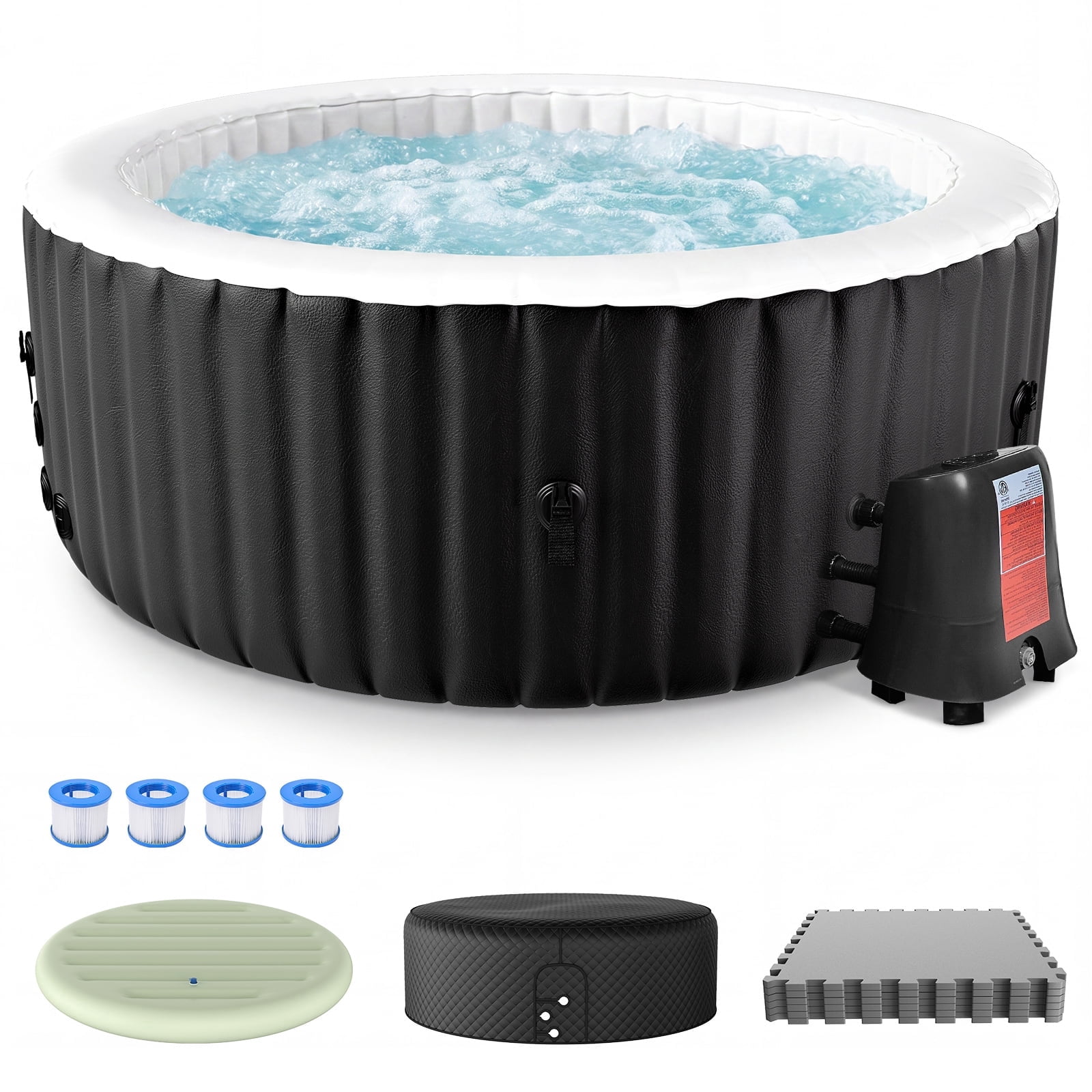 FICISOG Energy Efficient Inflatable Hot Tub Set, 4 Person 71" Outdoor Round Hot Tub SPA Pool with Bubble Jets, Filters, Heater Pump, Insulated Tub Cover and EVA Mat, Portable Outdoor Family Pool
