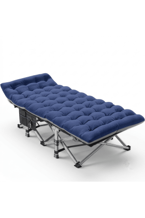 Folding Camping Cots for Adults, 900lbs Heavy Duty Sleeping Cots with Mattress and Carry Bag, Oversized Camping Guest Bed - Blue Mattress