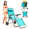 thumbnail image 1 of FICISOG Folding Beach Chair for Women, 2 in 1 Beach Chair Wagon Cart Combo with Heavy Wheels Outdoor, Foldable Chaise Lounge Camping Chair for Beach, Backyard, Pool or Camp, 1 of 10
