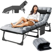 FICISOG Folding Camping Cot, Adjustable 4-Position Adults Reclining Folding Chaise with Pillow&Mattress