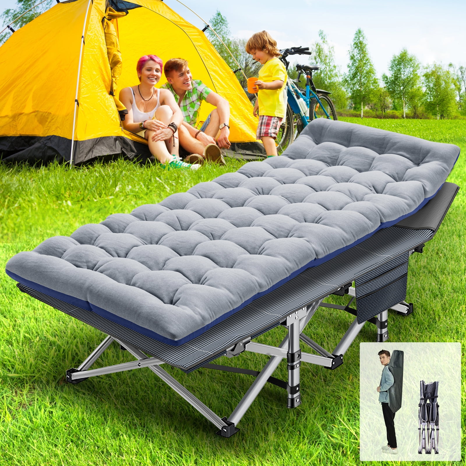 FICISOG Folding Camping Cots for Adults 900lbs Double Layer Oxford Sleeping Cots with Carry Bag