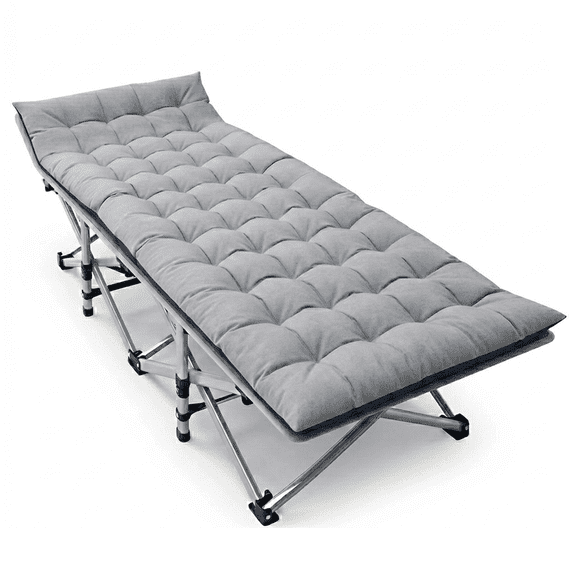 FICISOG Folding Camping Cots, Portable Sleeping Cots Guest Bed with Mattress and Carry Bag, Support up to 900lbs Heavy Duty Oversized Camping Cot for Adults - Gray