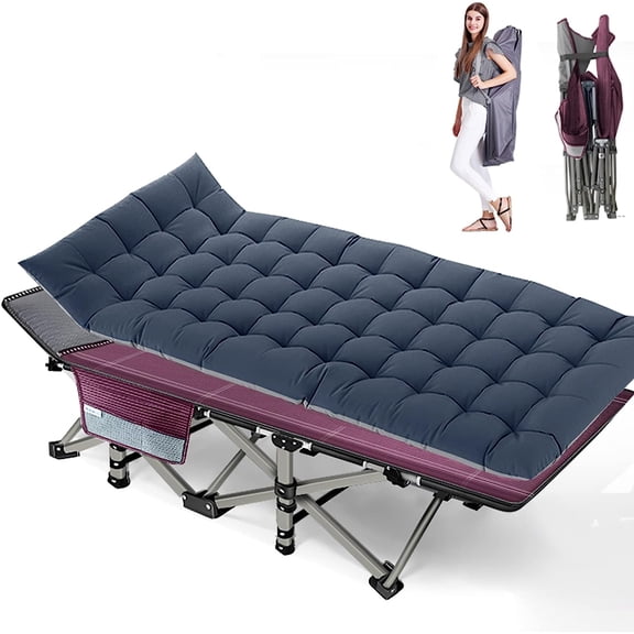 FICISOG Folding Camping Cots for Travel Portable Strong Heavy Duty Storage type Wide Sleeping Cots 1PC,With Corduroy mattress,Storage bag