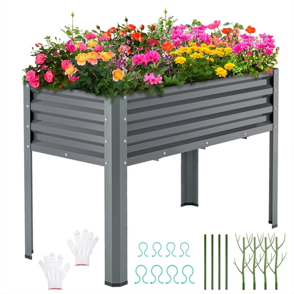 FICISOG Galvanized Raised Garden Bed with Legs, Outdoor Large Metal Garden Bed with Drainage Holes, 48×24×32in Elevated Raised Planter Box for Gardening, Backyard, Patio, Balcony
