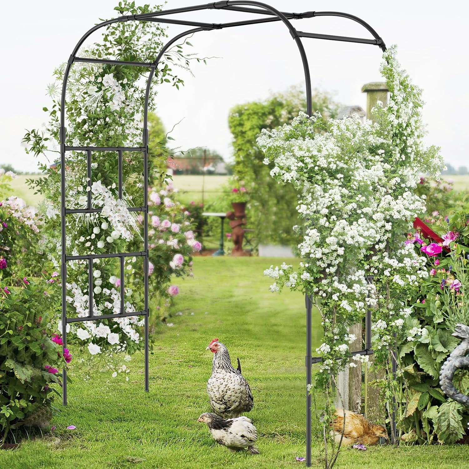 FICISOG Garden Arch Trellis, Metal Core Trellis for Climbing Plants Outdoor, Tall Plant Support for Vine Cucumber Tomato Grape Vegetables Climbing Plants, Garden Decoration Arch