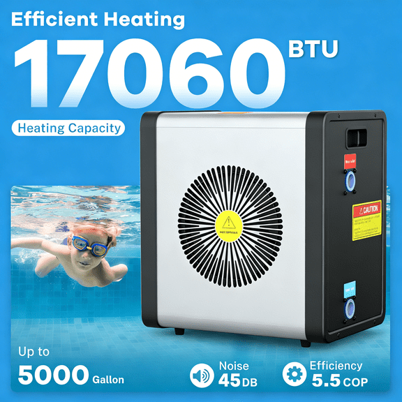 FICISOG Above Ground Inverter Pool Heater Electric, 17,060 BTU/hr Pool Water Heater for 5000GAL Above Ground Pools, 1220W Pool Heat Pump, 5.5 COP, 115V/60Hz, Gray