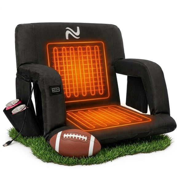 FICISOG Heated Stadium Seats with Back Support Wide 21 inch Stadium Seats for Bleachers Portable Bleacher Chair with 6 Reclining Positions, Armrests for Outdoor Sport Events