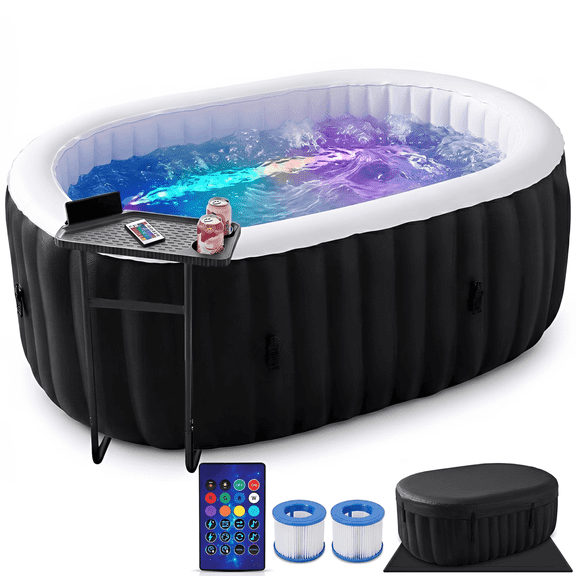 FICISOG Inflatable Hot Tub with LED Lights for 2 Person, Jacuzzi Hot Tubs with Pump and Air Jets, Blow up Hot Tubs, Easy to Use and Storage