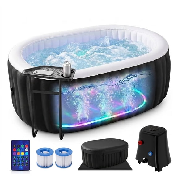 FICISOG Inflatable Hot Tub with LED Lights for 2 Person, Portable Hot Tubs All in One Set, Outdoor Spa Blow-Up Jacuzzi Hot Tubs for Couples