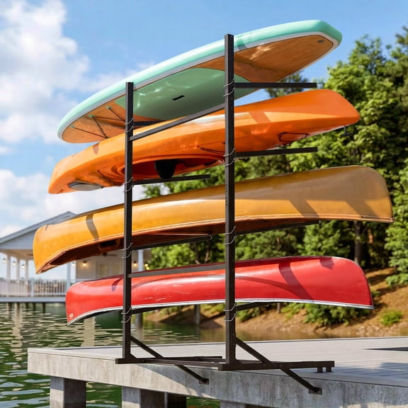 FICISOG Kayak Dock Storage Rack, Adjustable Kayak Rack for Dockside, Heavy Duty Storage Hoist for Kayak, Canoe and Surfboard, Easy to Install & Adjust, Holds up to 400 lbs - 4 Kayaks