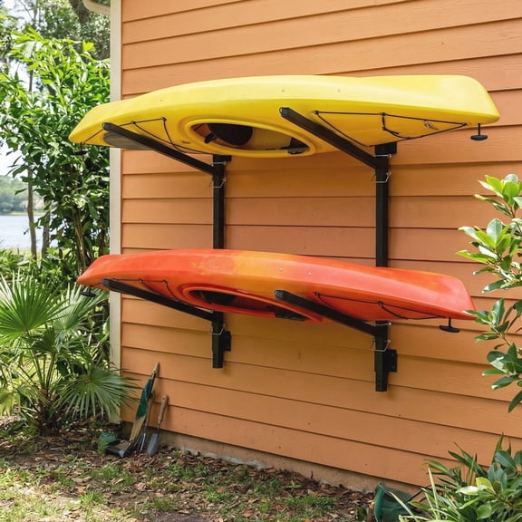FICISOG Kayak Wall Rack, Adjustable Kayak Rack for Garage and Outdoor Storage, Heavy Duty Storage Racks for Kayak, Canoe and Surfboard, Easy to Install and Adjust, Holds up to 200lbs - 2 Kayaks