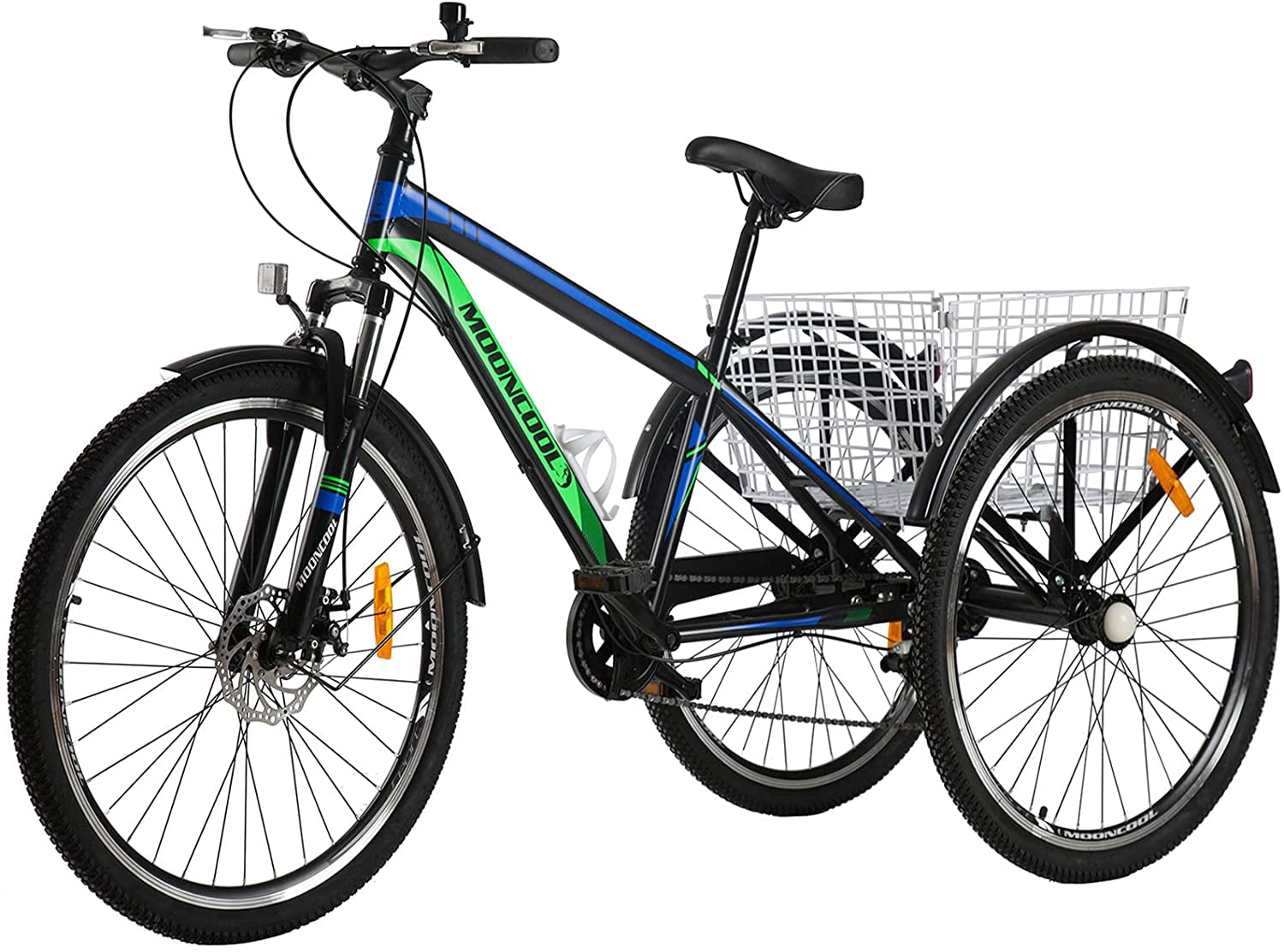 FICISOG Mountain Tricycle for Adults, 3 Wheeled 7-Speed Mountain Tricycle 24 inch 26 inch 27.5 inch Men's Women's Tricycles Cruiser Bike Featuring Disc Brakes, Cargo Basket