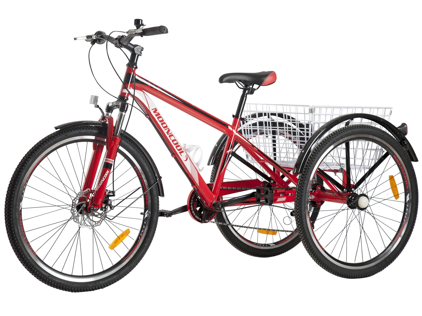 FICISOG Mountain Tricycle for Adults, 3 Wheeled 7-Speed Mountain Tricycle 24 inch 26 inch 27.5 inch Men's Women's Tricycles Cruiser Bike Featuring Disc Brakes, Cargo Basket