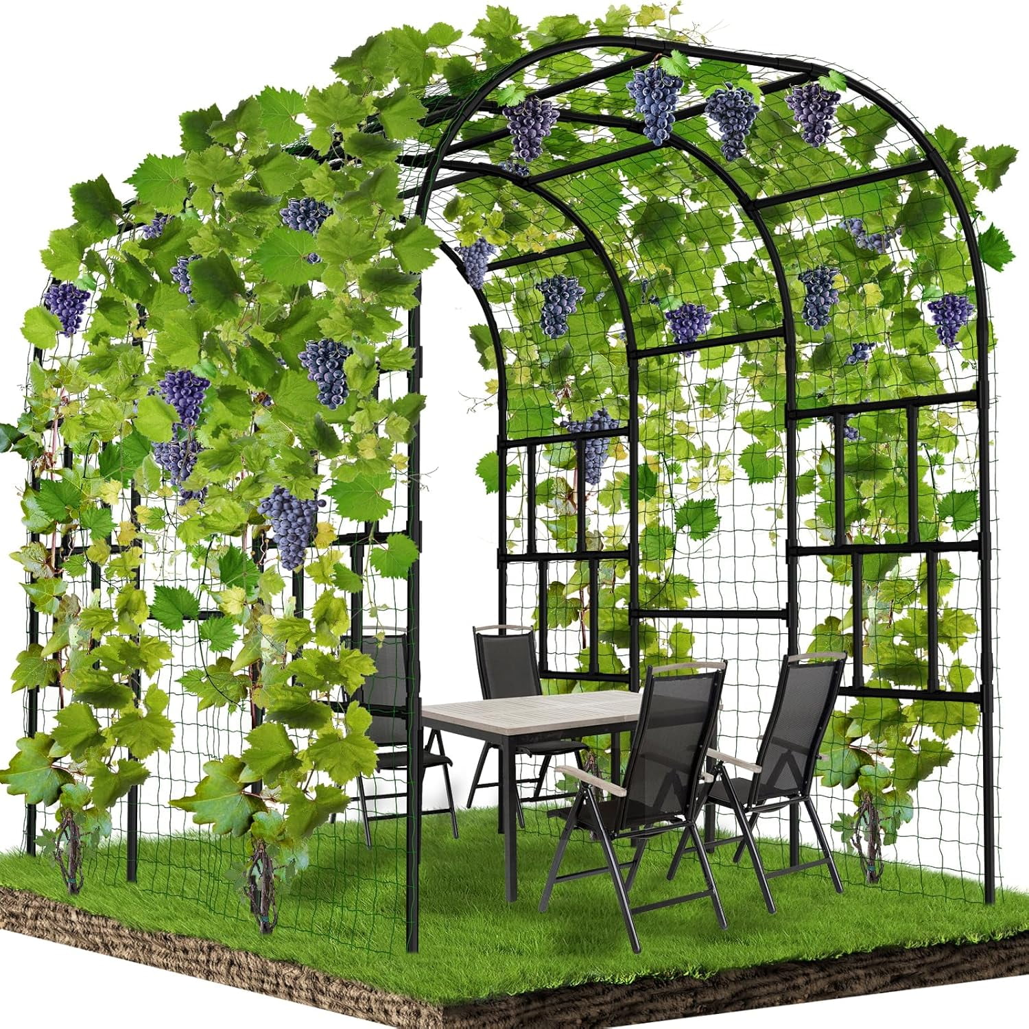 FICISOG Outdoor Garden Arch Trellis, 118" x 79" x 87" Extra Large Garden Trellis for Climbing Plants Outdoor, Plant Support for Cucumber Grape Vine Vegetable Fruit and Garden Gazebo