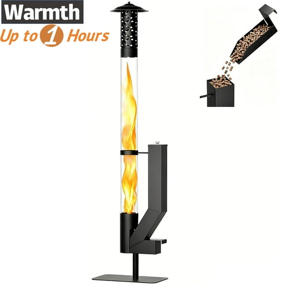 FICISOG Patio Pellet Heater, 62" H Outdoor Smokeless Patio Wood Pellet Fire Pits with Thickened Carbon Steel Base - Eco-Friendly Wood Pellets Torch Heater for Backyard, Patio, Camping