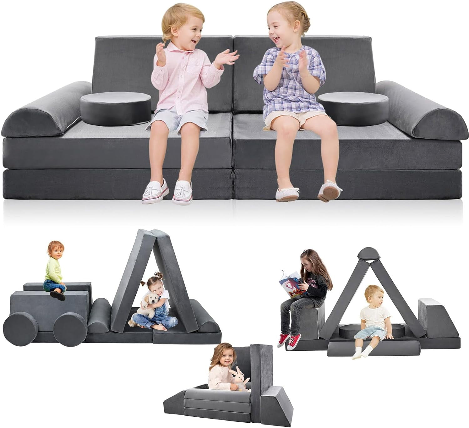 FICISOG Play Sofa Set for Kids, Block Sofa, Memory Foam Padding Couch