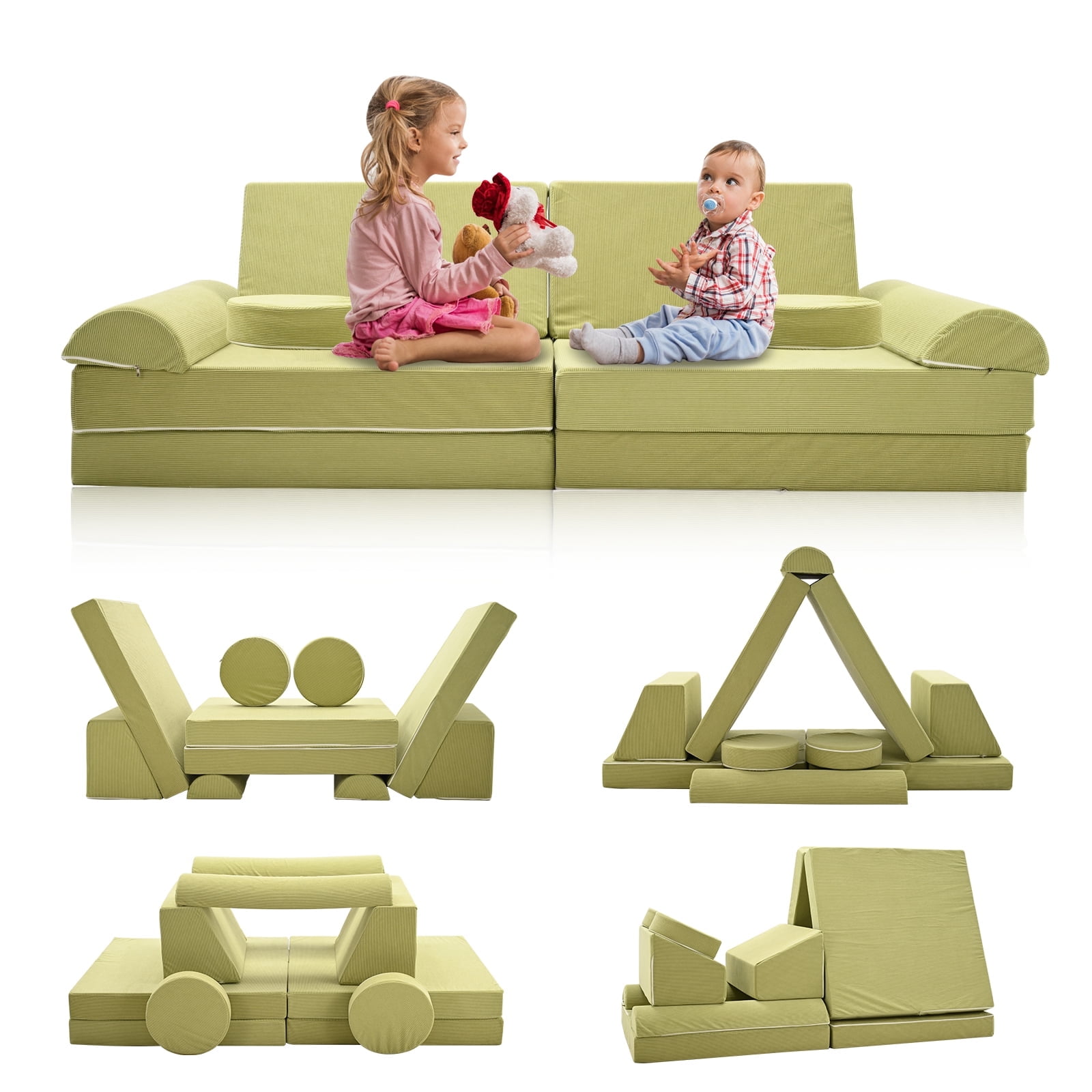 FICISOG Play Sofa Set for Kids, Block Sofa, Memory Foam Padding Couch ...
