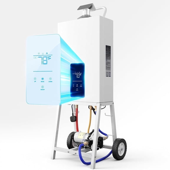 FICISOG Portable Propane Pool & Hot Tub Heater, 105776 Btu/h SPA Water Heater, 31KW Powerful Instant Heating System for Above Ground Pools, Spas, Outdoor Shower & RV Use, Smart Temp Control & Wheels