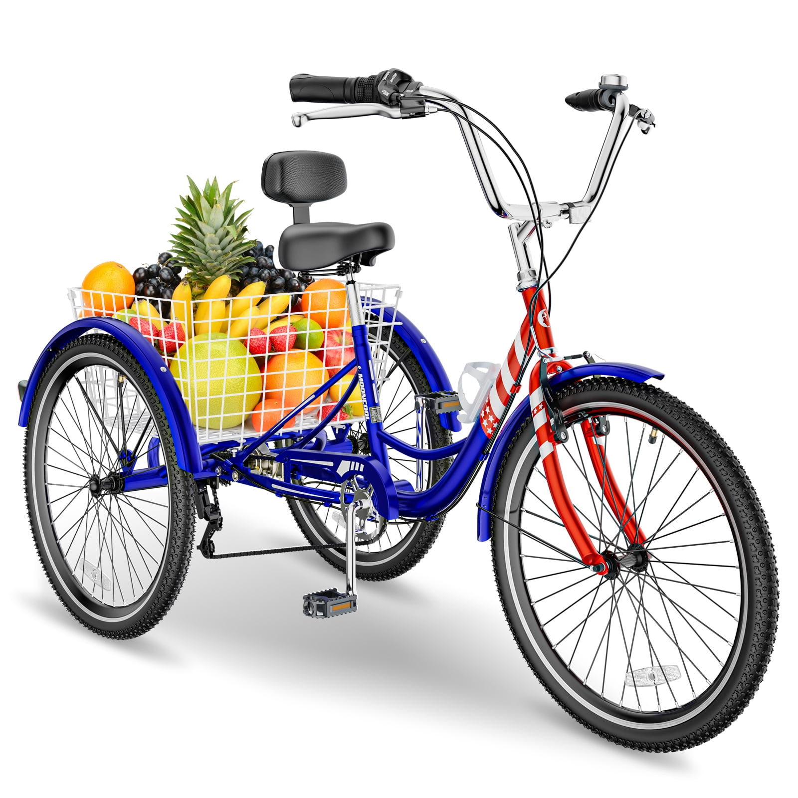 FICISOG Three Wheel Bike for Adult 26 inch 7 Speed Adult Tricycle with Basket, 3 Wheel Bicycle Tricycle for Adults Women Men Seniors, Cruise Trike for Shopping Picnic