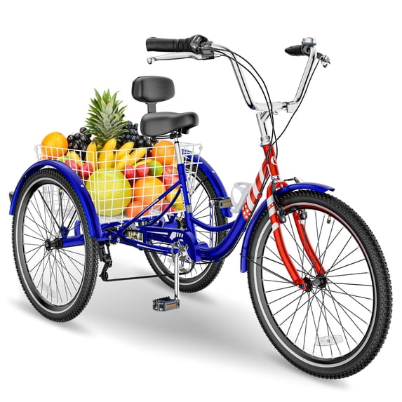 FICISOG Three Wheel Bike for Adult 26 inch 7 Speed Adult Tricycle with Basket, 3 Wheel Bicycle Tricycle for Adults Women Men Seniors, Cruise Trike for Shopping Picnic