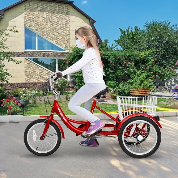FICISOG Tricycle for Kids,16-Inch Trike for Boys Girls 3 Wheel Bikes for Beginner Riders, Child Cruiser Bike with Adjustable Height and Rear Basket