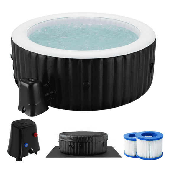 264 Gallon Inflatable Hot Tub 6 Person Round with Control Panel, Portable Outdoor AirJet Hot Tub Spa with 130 Bubble Jets, Filter, Insulated Tub Cover and Floor Protector, Temperature up to 104°F