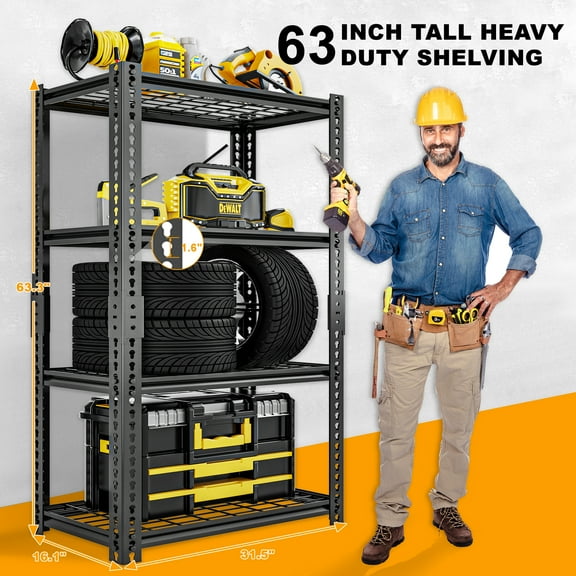 FICISOG Upgraded 63"H Steel Wire Shelves Metal Shelving Units for Garage, 4 Tier Heavy Duty Adjustable Storage Shelves Commercial Steel Utility Layer Shelf Rack Organizer 1600 LBS Capacity