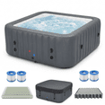 thumbnail image 1 of FICISOG Inflatable Hot Tub for 6 Person, Portable Blow up Hot Tubs with 130 Bubble Jets, 73" W x 25" H Outdoor Jacuzzi Spa - Dusty Blue, 1 of 5