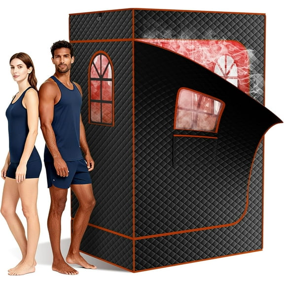 FICISOG Upgraded Infrared Sauna Room with 3L&1200W Steamer, Home Portable Sauna Tent with Chair, 3.9'x2.9'x5.9' Extra Large Size 2-Person Spa Steam Sauna Box with Remote Control, 9 Levels Heating