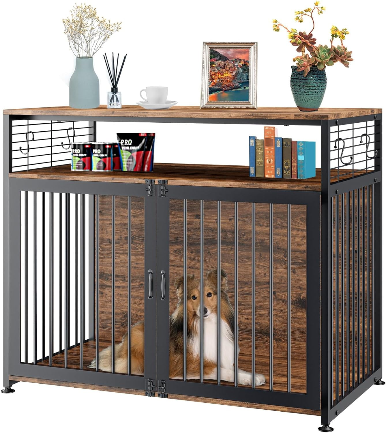 FICISOG Wooden Dog Crate Furniture, 41" Dog Crate for Large/Medium Dogs