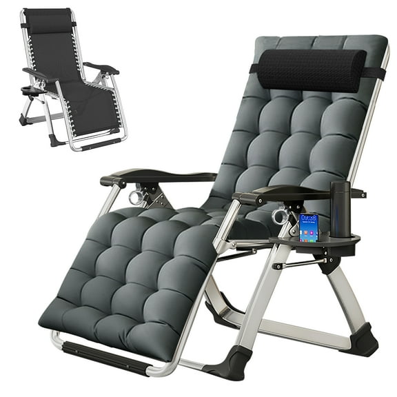 FICISOG Zero Gravity Chair, Lounge Chair with Removable Cushion & Tray for Indoor and Outdoor, Ergonomic Patio Recliner, Folding Reclining Chair for Adults, Portable Recliner,Dark Grey