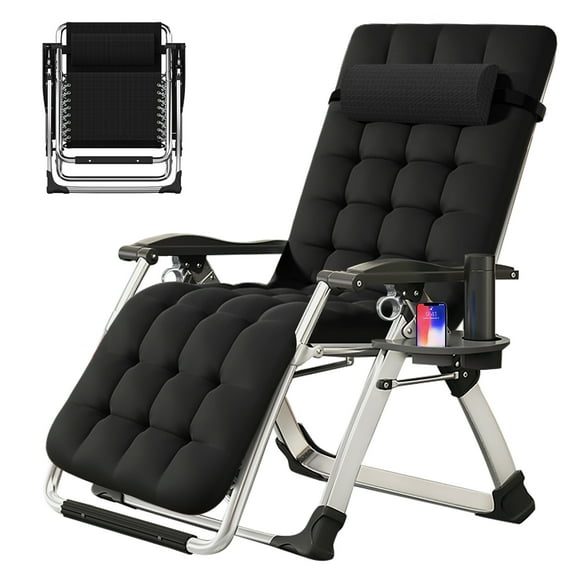 FICISOG Zero Gravity Chair, Lounge Chair with Removable Cushion & Tray for Indoor and Outdoor, Ergonomic Patio Recliner, Folding Reclining Chair for Adults, Portable Recliner, Black